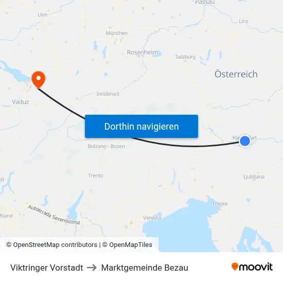 Viktringer Vorstadt to Marktgemeinde Bezau map