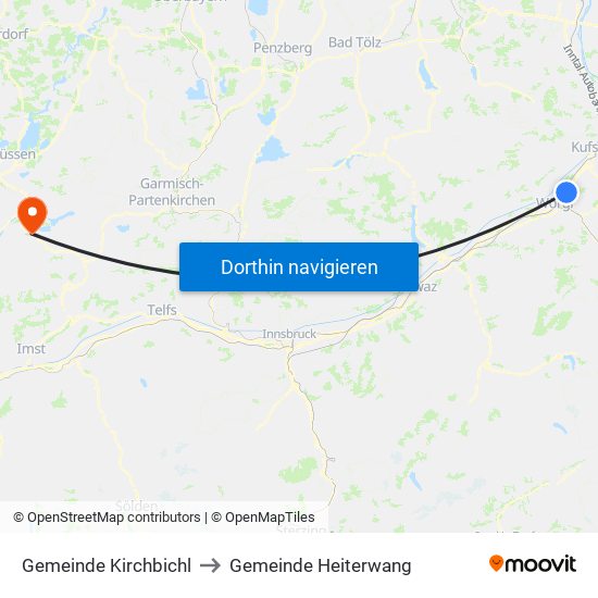 Gemeinde Kirchbichl to Gemeinde Heiterwang map