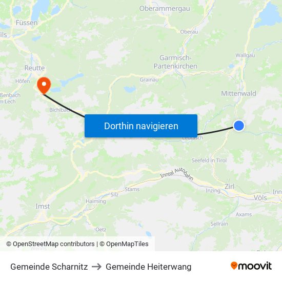 Gemeinde Scharnitz to Gemeinde Heiterwang map