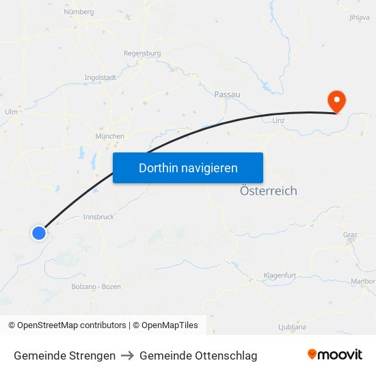 Gemeinde Strengen to Gemeinde Ottenschlag map