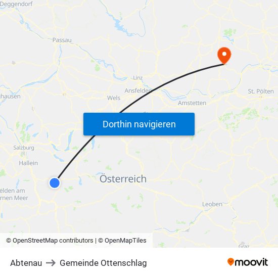 Abtenau to Gemeinde Ottenschlag map