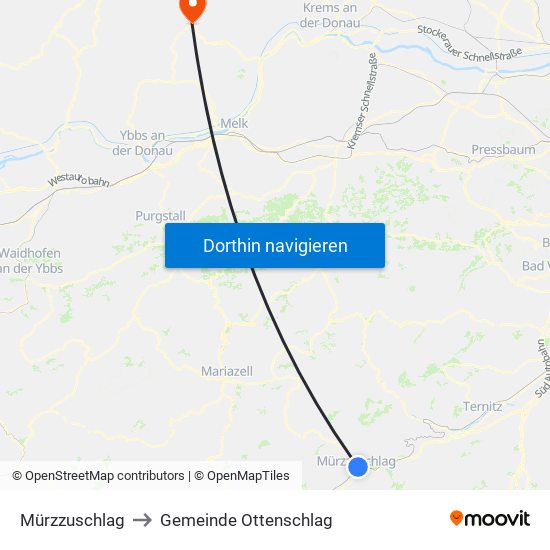 Mürzzuschlag to Gemeinde Ottenschlag map