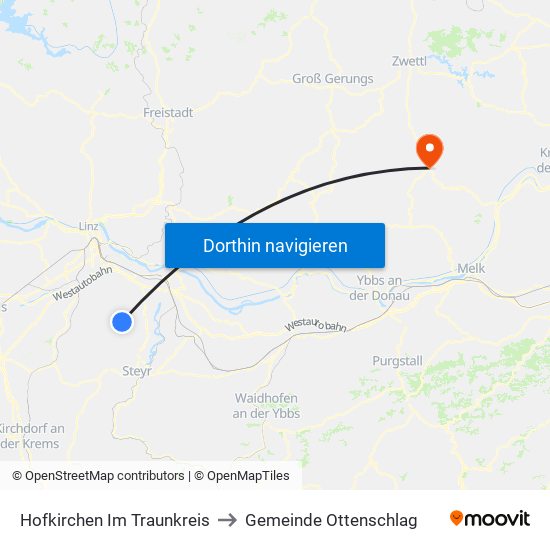 Hofkirchen Im Traunkreis to Gemeinde Ottenschlag map