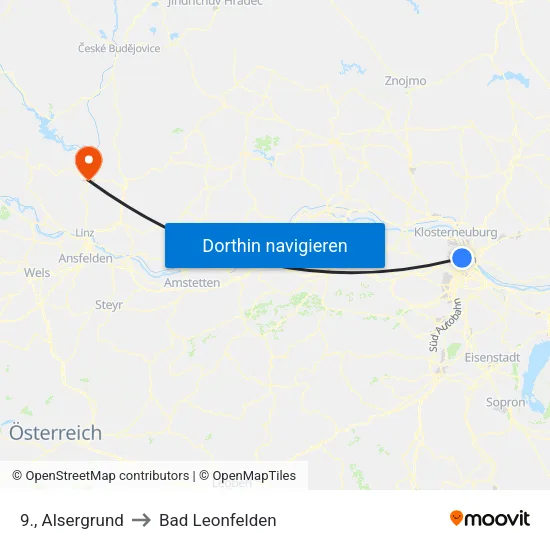 9., Alsergrund to Bad Leonfelden map
