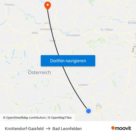 Krottendorf-Gaisfeld to Bad Leonfelden map