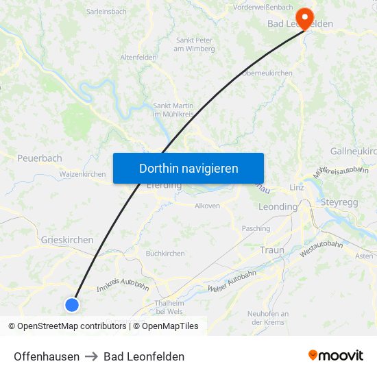 Offenhausen to Bad Leonfelden map