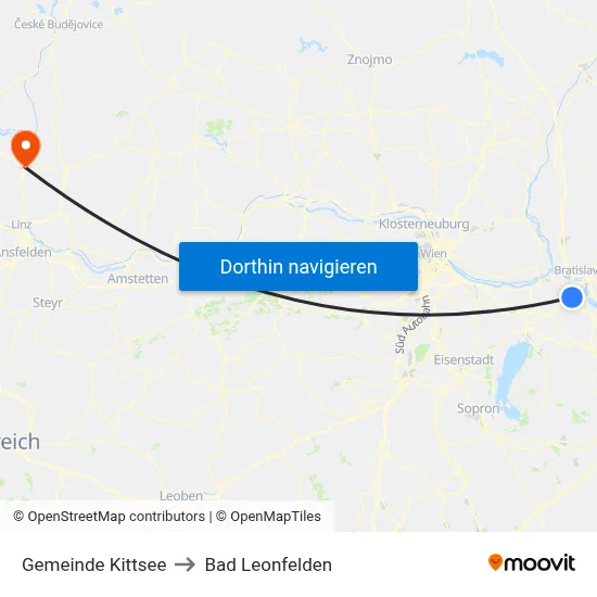 Gemeinde Kittsee to Bad Leonfelden map