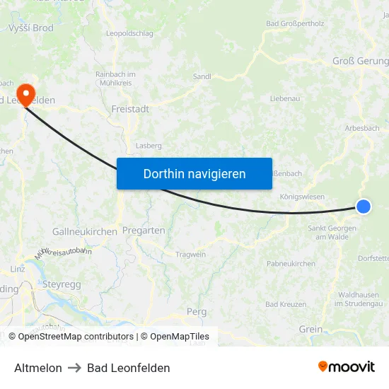 Altmelon to Bad Leonfelden map