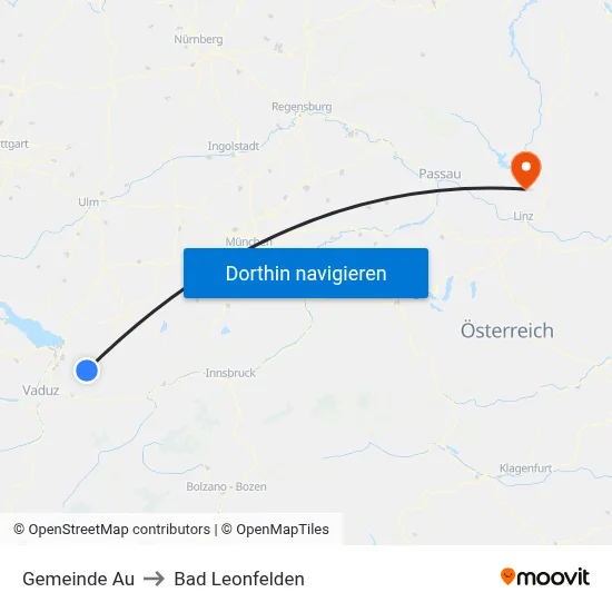 Gemeinde Au to Bad Leonfelden map