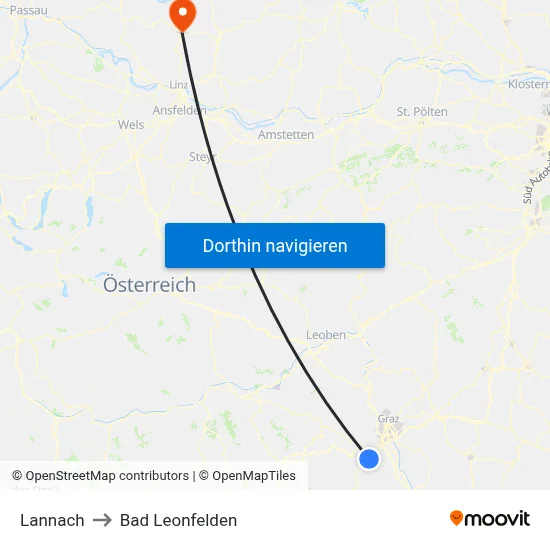 Lannach to Bad Leonfelden map