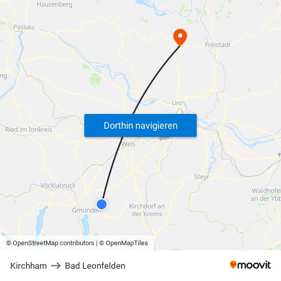 Kirchham to Bad Leonfelden map