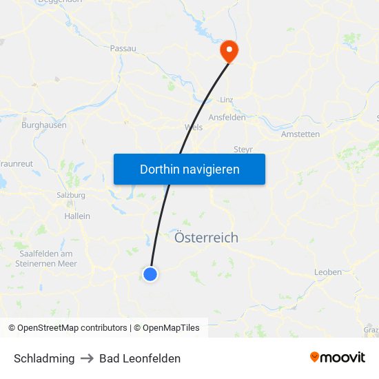 Schladming to Bad Leonfelden map