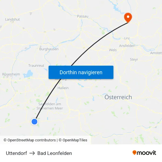 Uttendorf to Bad Leonfelden map