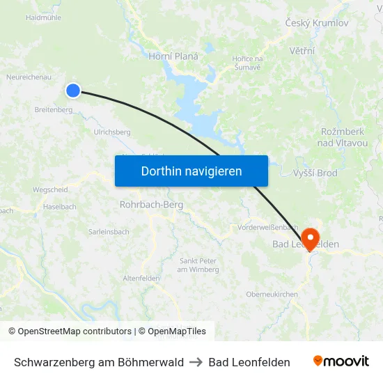 Schwarzenberg am Böhmerwald to Bad Leonfelden map