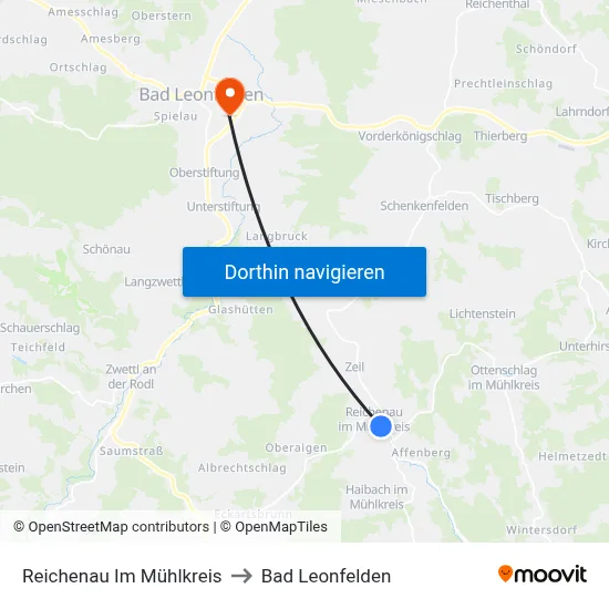 Reichenau Im Mühlkreis to Bad Leonfelden map