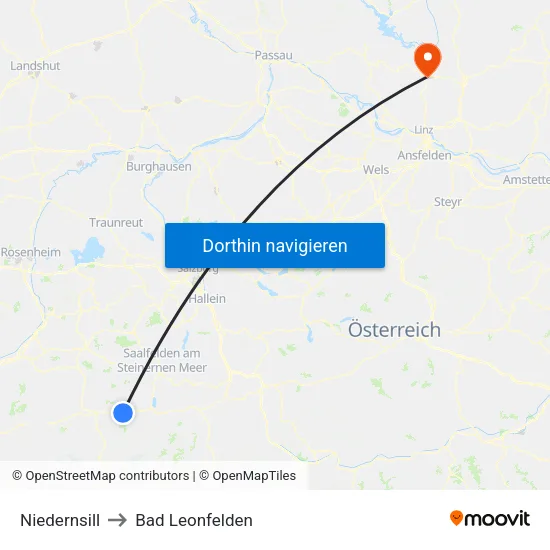 Niedernsill to Bad Leonfelden map