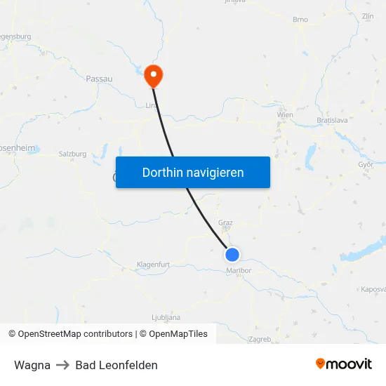 Wagna to Bad Leonfelden map