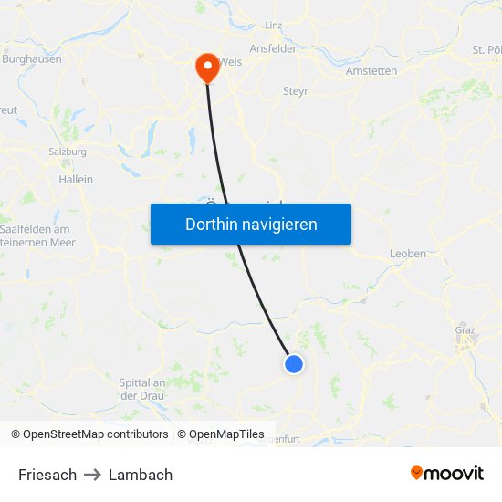 Friesach to Lambach map