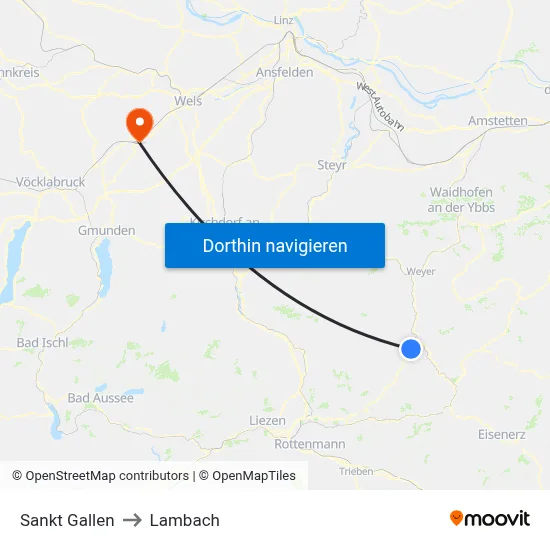 Sankt Gallen to Lambach map