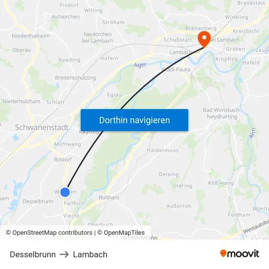 Desselbrunn to Lambach map