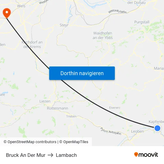 Bruck An Der Mur to Lambach map