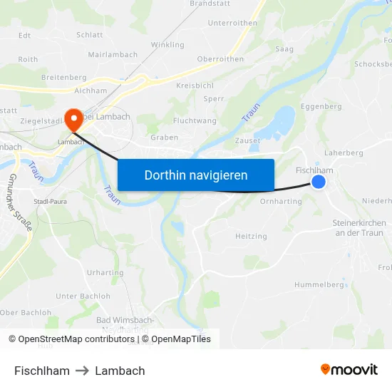 Fischlham to Lambach map