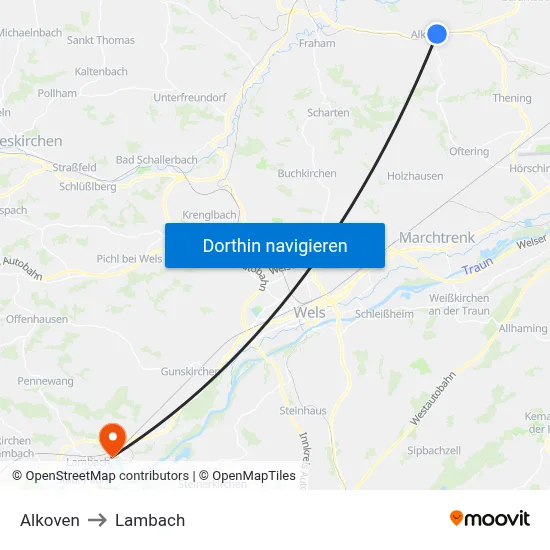 Alkoven to Lambach map
