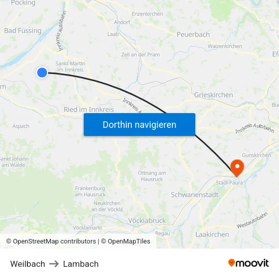 Weilbach to Lambach map