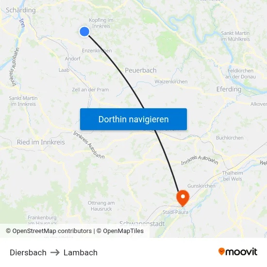 Diersbach to Lambach map