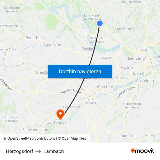 Herzogsdorf to Lambach map