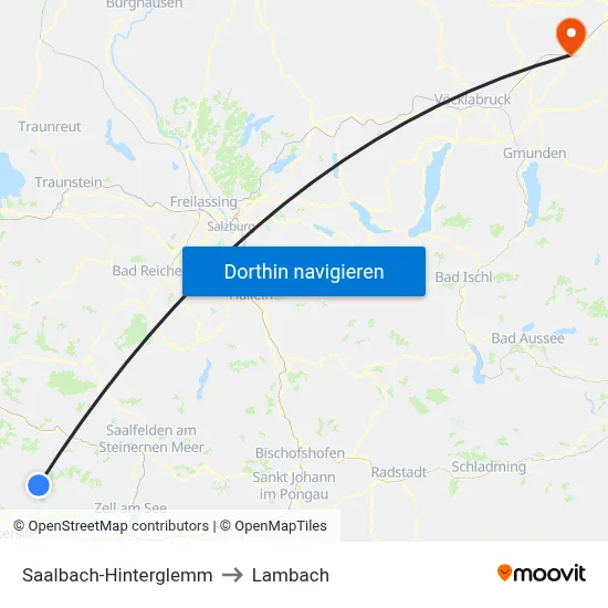 Saalbach-Hinterglemm to Lambach map