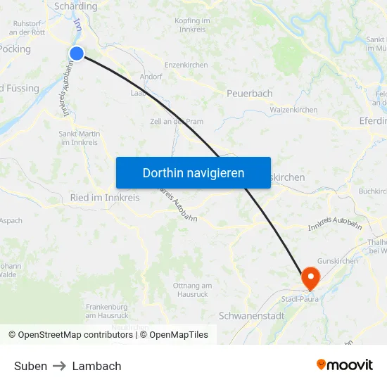 Suben to Lambach map