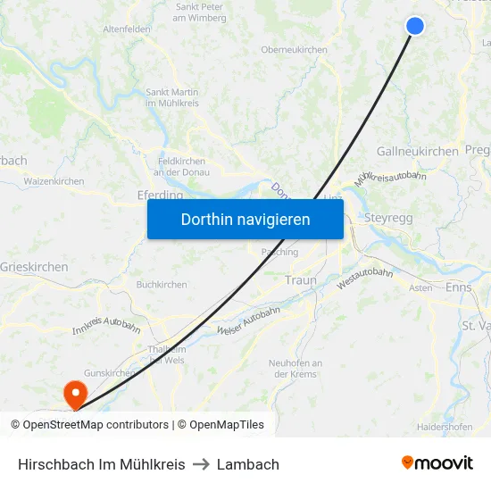 Hirschbach Im Mühlkreis to Lambach map