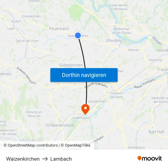 Waizenkirchen to Lambach map