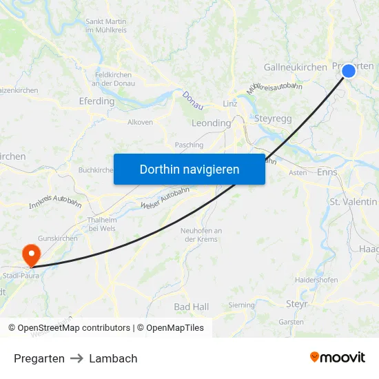 Pregarten to Lambach map