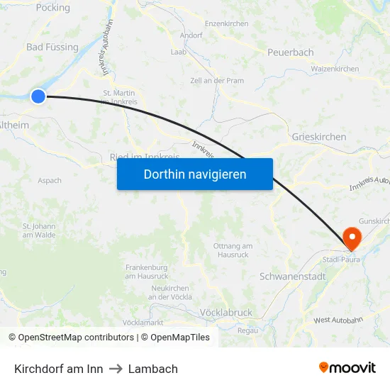 Kirchdorf am Inn to Lambach map