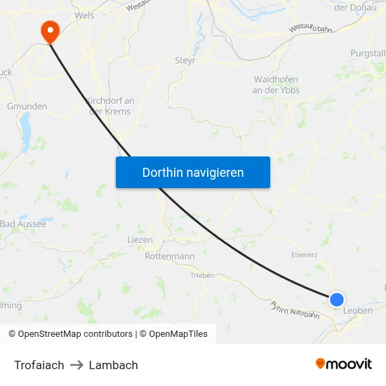 Trofaiach to Lambach map
