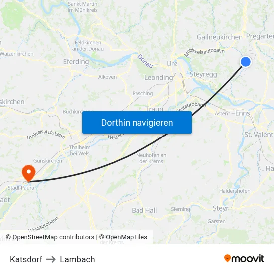 Katsdorf to Lambach map