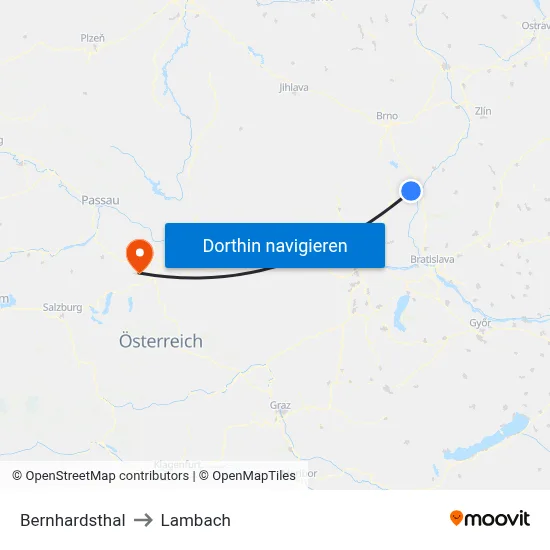 Bernhardsthal to Lambach map