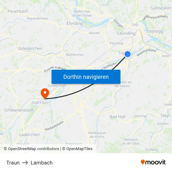 Traun to Lambach map
