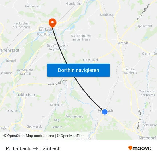 Pettenbach to Lambach map