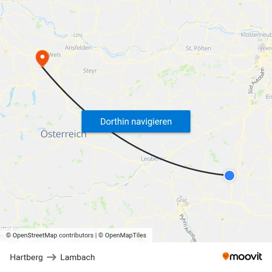 Hartberg to Lambach map