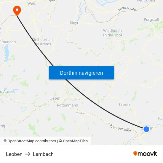 Leoben to Lambach map