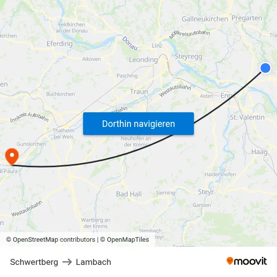 Schwertberg to Lambach map