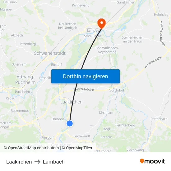 Laakirchen to Lambach map