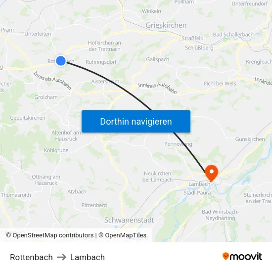Rottenbach to Lambach map