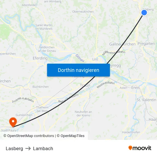 Lasberg to Lambach map