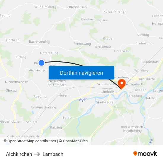 Aichkirchen to Lambach map