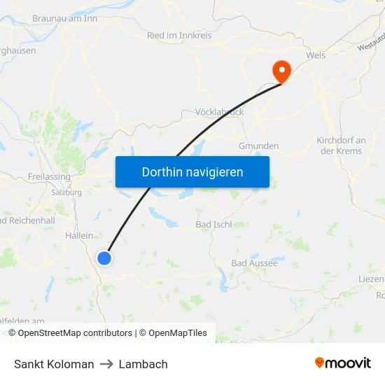 Sankt Koloman to Lambach map