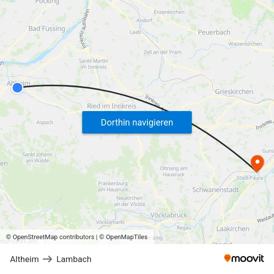 Altheim to Lambach map